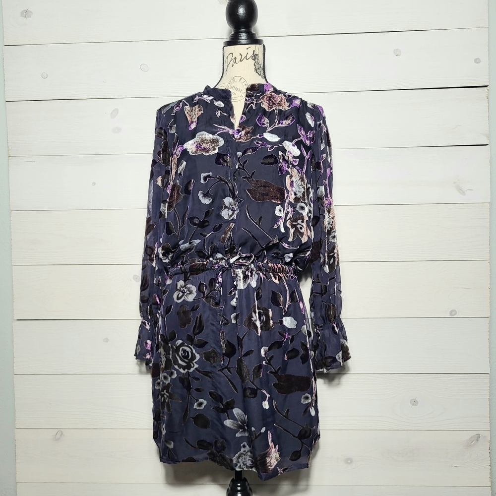 Carolina Belle Dress Burnout Floral Velour Sheer Long-Sleeve Elegant Fairycore.